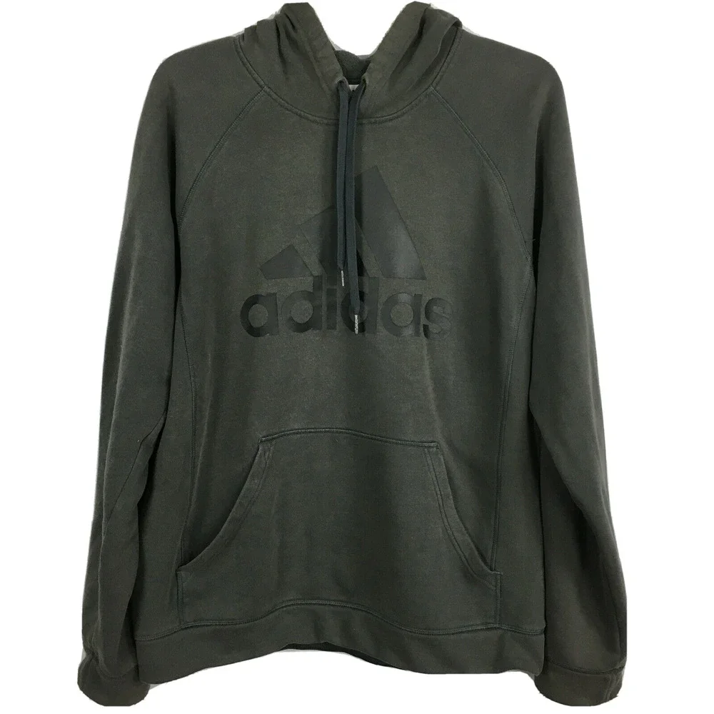 Adidas‎ Sweatshirt Mens Sz Medium Gray Hoodie Cotton Blend Pullover Logo